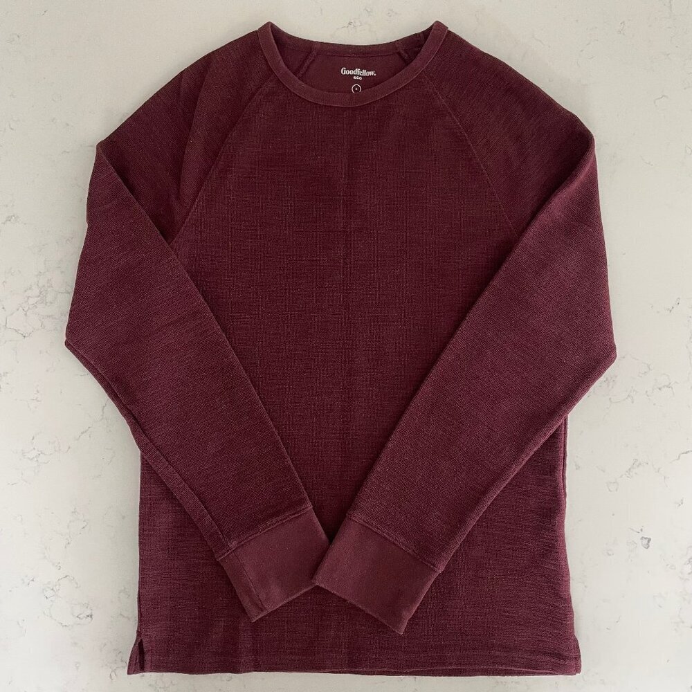 Goodfellow & Co Standard Lg Slv Crew Nk Cotton Blend T Shirt Burgundy Sz S